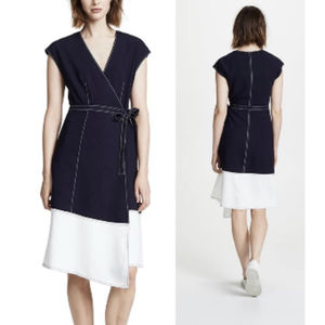 JOIE Mahesa Midi Navy Blue Antique White Wrap Dress